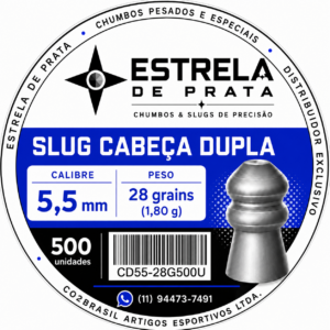 Chumbo cabeça dupla 5.5mm Estrela de Prata - embalagem com 500 unidades