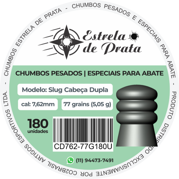 Chumbo Estrela de Prata 7,62mm Cabeça Dupla 77 grains 180 un