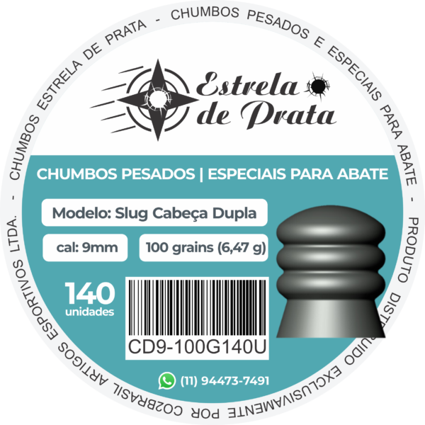 Chumbo Estrela de Prata Cabeça Dupla 9mm 100 grains 140 un