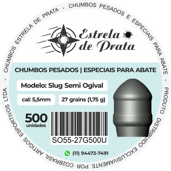 Chumbo Estrela de Prata Semi Ogival 5,5mm 27 grains 500 un